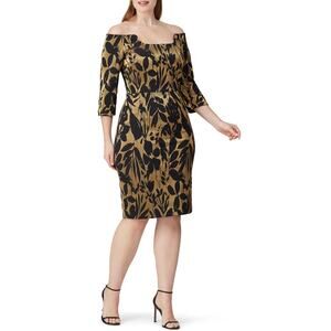 Trina Turk Sumire Dress in Black and gold patterned metallic jacquard